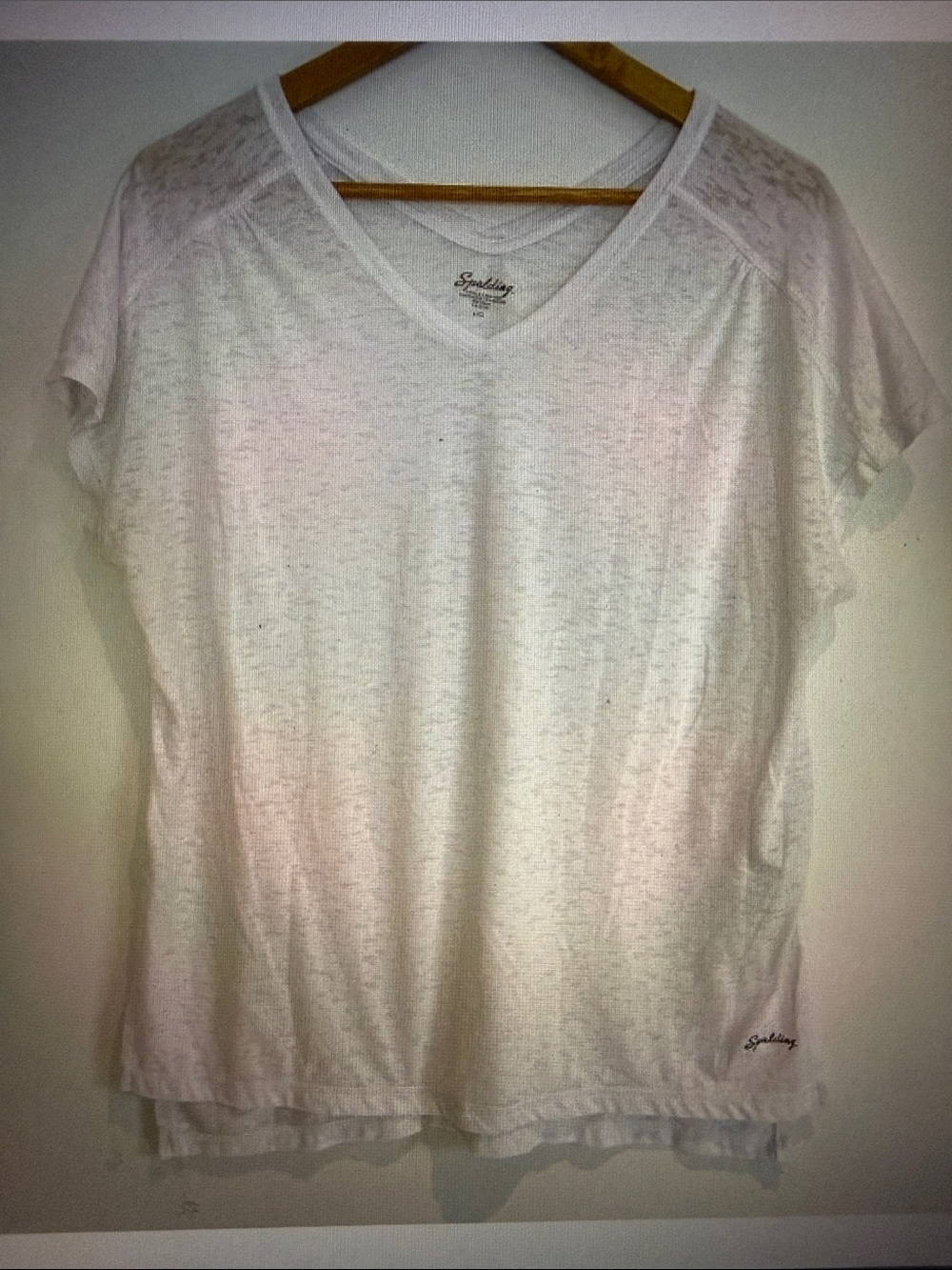 Spalding Women White Short Sleeve V Neck Pullover T Shirt Size L